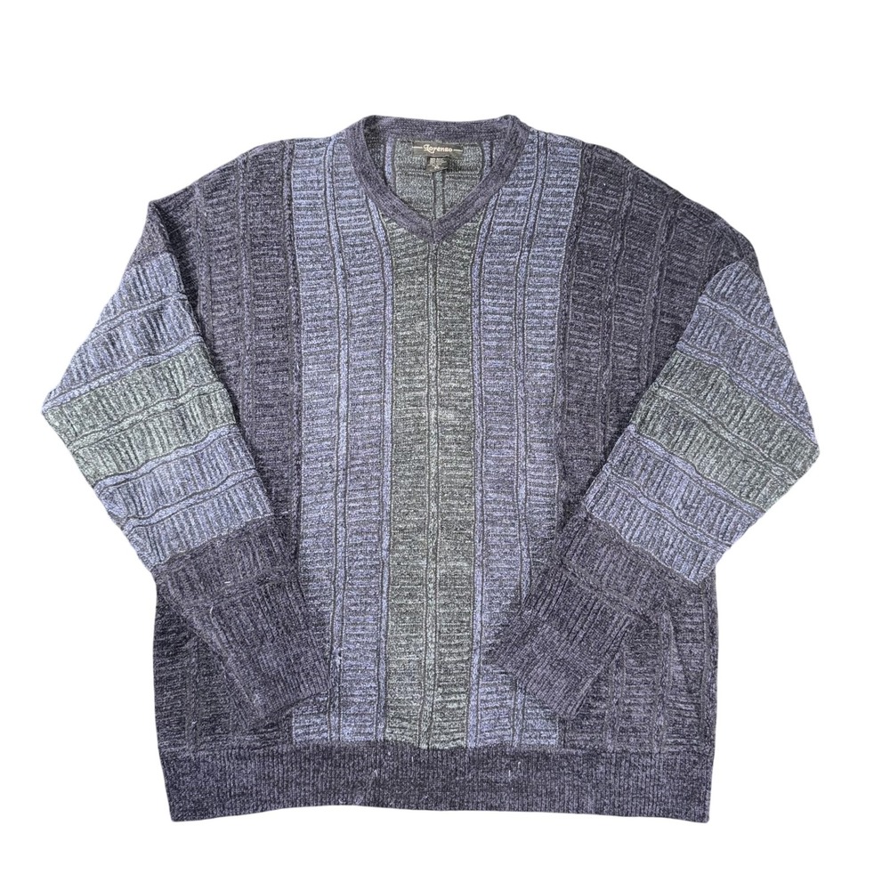 Lorenzo Sweater Mens‎ XL Blue Gray V Neck Wool Blend Colorblock Knit Casual Warm